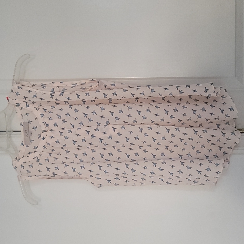 Loft Pintucked Split Neck Shell in Light Pink